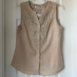 Elegant Beige Lace Sleeveless Blouse